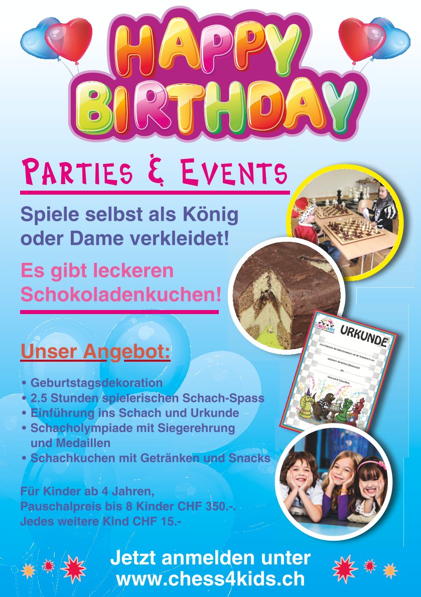 Chess4Kids Geburtstagsparty Flyer